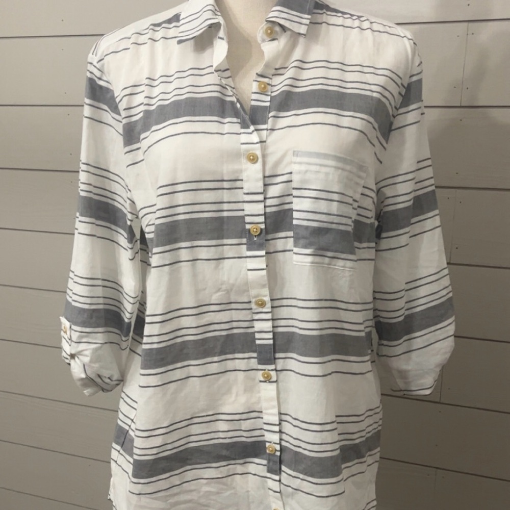 Matilda Jane White and Gray Striped Button Down Shirt